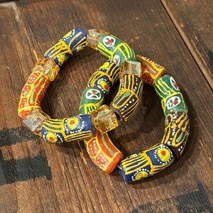 African Hand painted Beaded Stretch Bracelets (two)